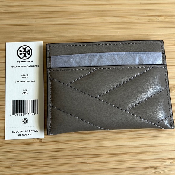 New Tory Burch Kira Chevron Card Case quilted lambskin leather, gold-ton… - Picture 5 of 10